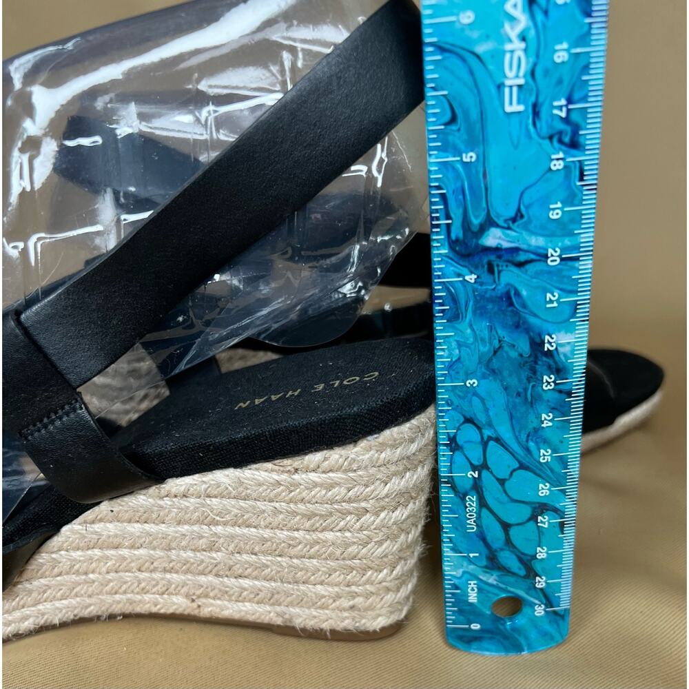 Cole Haan Black Leather Crystal Wedge Espadrille Sandals 10 B New - Picture 8 of 11